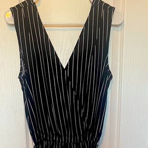 Black and white cropped pant suit.